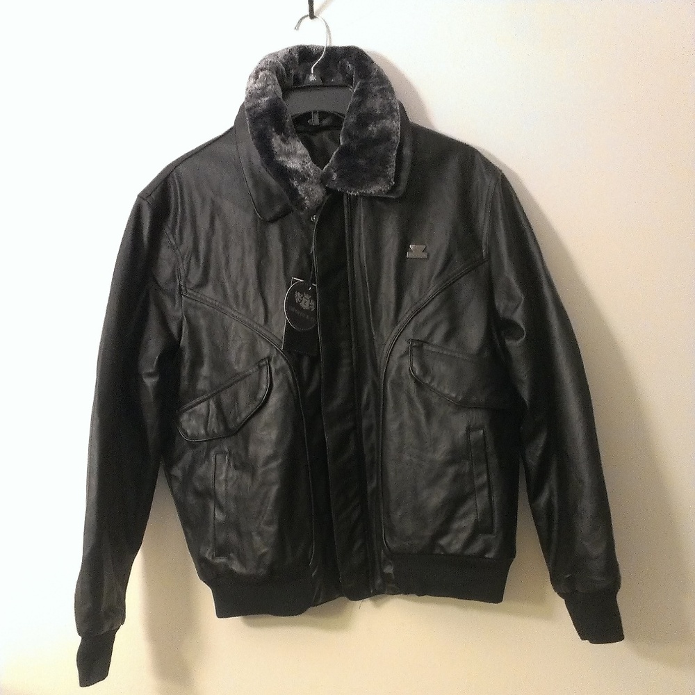 Emporio & Co Black Leather Bomber Jacket XXL Italy